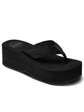 New REEF Black Women's Wedge Flip-Flop Sandal - Size 11